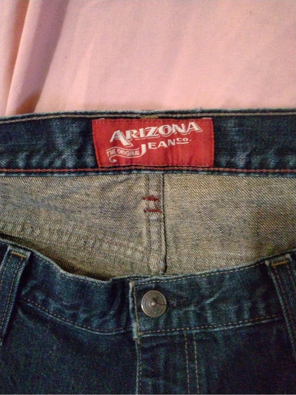 Arizona Jean Company Blue Relaxed Fit Jeans with Red Logo Patch 38/32